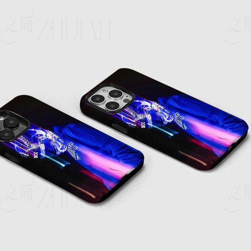 赛博霓虹头盔磨砂磁吸手机壳大孔亮面硬壳适用苹果iphone18promax华为PURAXVIEWVIVOS18PRO华为畅享90PROMAX