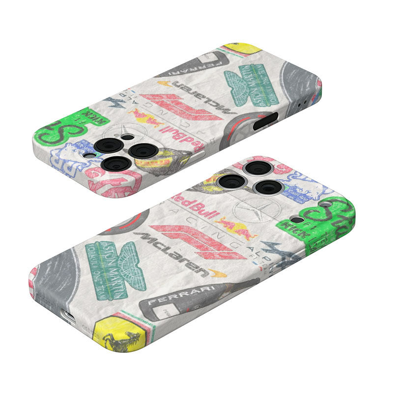 F1手绘车队贴纸磨砂磁吸手机壳大孔亮面硬壳适用苹果iphone18promax华为PURAXVIEW荣耀X60PROOPPORENO15PRO