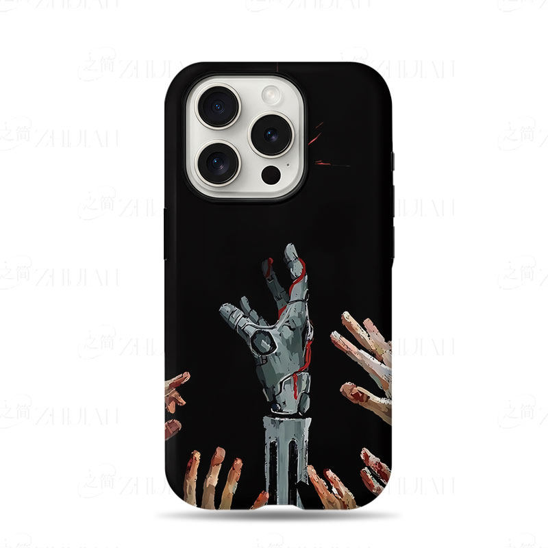机械手夺血晶磨砂磁吸手机壳大孔亮面硬壳适用苹果iphone18promax华为PURAXVIEWVIVOS15PRO荣耀80SE