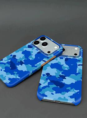 蓝色迷彩硬壳磨砂磁吸手机壳适用苹果iphone17promax华为小米14proP80PRO三星S25ULTRA小米17PROMAX
