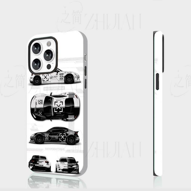 五五赛车涂装磨砂磁吸手机壳大孔亮面硬壳适用苹果iphone18promax华为PURAXVIEW荣耀MAGIC5PRO华为P50PRO