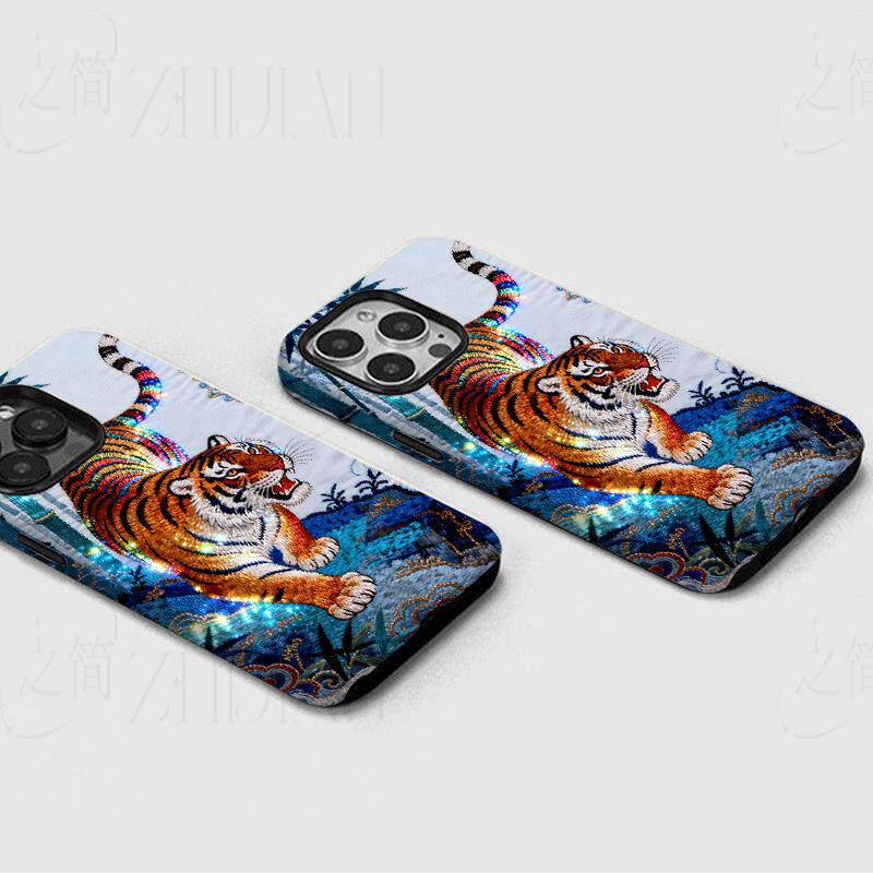 刺绣猛虎竹图磨砂磁吸手机壳大孔亮面硬壳适用苹果iphone18promax华为PURAXVIEW荣耀MAGIC8PROVIVOX100SPRO