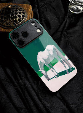 苹果17promax白马低头玻璃手机壳马年新年祝福有钱适用苹果华为VIVOY500MATE80PROMAXOPPOA6PROOPPORENO14PRO