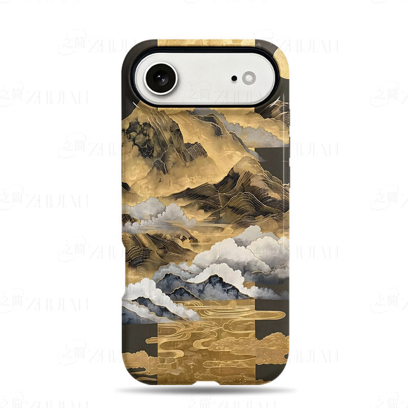 鎏金山水月画磨砂磁吸手机壳大孔亮面硬壳适用苹果iphone18promax华为PURAXVIEW华为NOVA10PROVIVOX200S