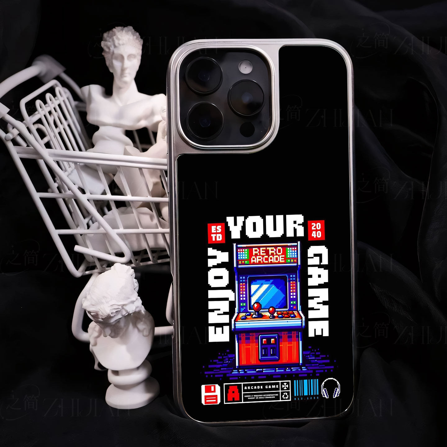 复古街机游戏手机壳大孔电镀黑框碳纤纹二合一磁吸适用苹果17promax华为小米15PROPURA80PROPLUS小米14PRO