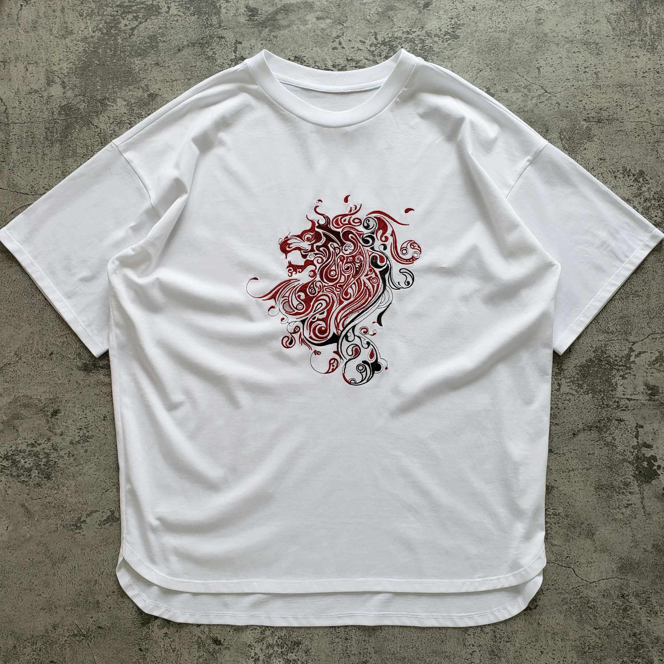 西里布正品纯棉白色短袖t恤图腾刺绣复古休闲宽松版非rrl kapita