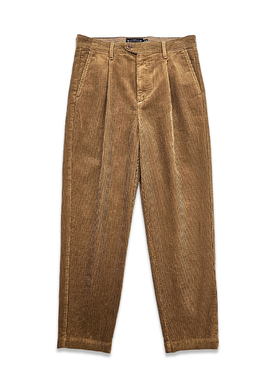 西里布芸黄色灯芯绒复古直筒长裤男美式经典单褶休闲条绒裤非rrl
