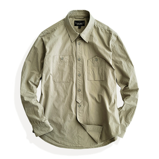 阿美咔叽日系复古休闲纯色新品 衬衫 非rrl 长袖 西里布全棉休闲工装