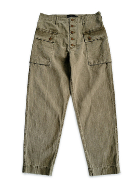 西里布卡其绿工装休闲裤水洗复古咔叽多口袋裤人字纹P44新品非rrl