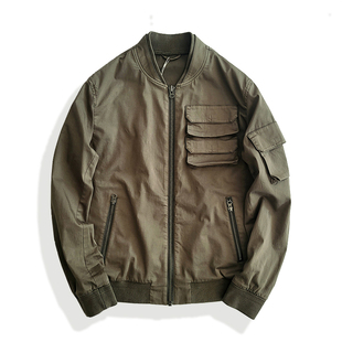 西里布立领飞行员夹克衫 外套男咔叽复古休闲非rrl 棒球服多袋工装