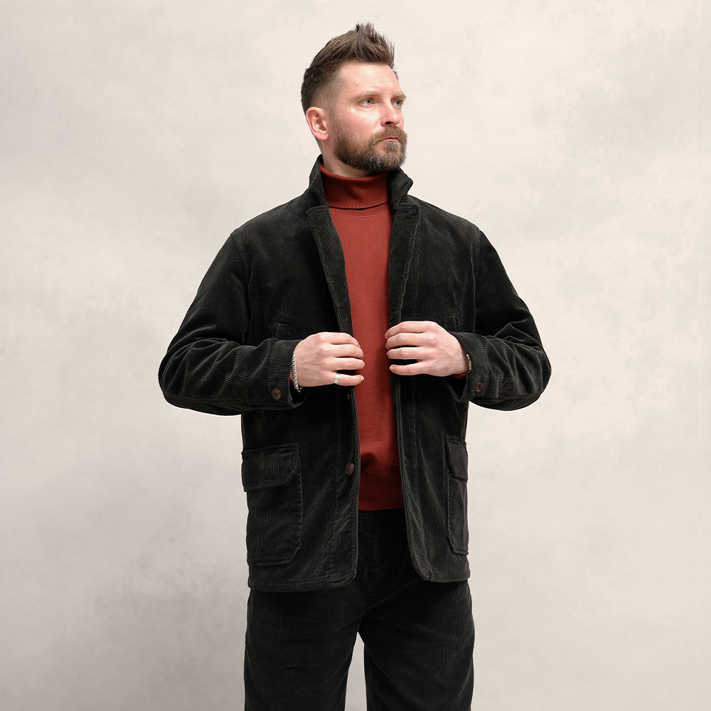 西里布灯芯绒插兜宽松西服外套