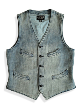 西里布蓝染刺子修身马甲背心阿美咔叽经典美式复古拔染做旧非rrl