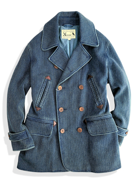 西里布复古蓝染剑道海军双排扣西服大衣外套 非rrl porterclassi