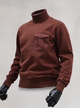 西里布复古高领长袖T套头短款卫衣男秋冬内搭防风加厚重磅非rrl