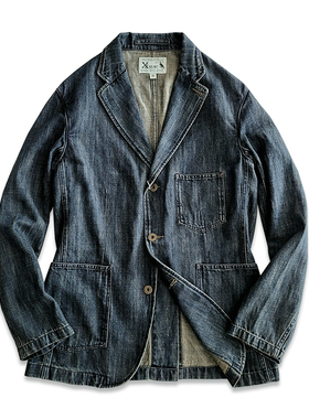 西里布美式复古棉麻牛仔休闲西服外套阿美咔叽水洗做旧新品非rrl