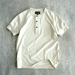 非rrl 生态白色打底衫 复古小众新品 美式 西里布全棉亨利领短袖 T恤衫