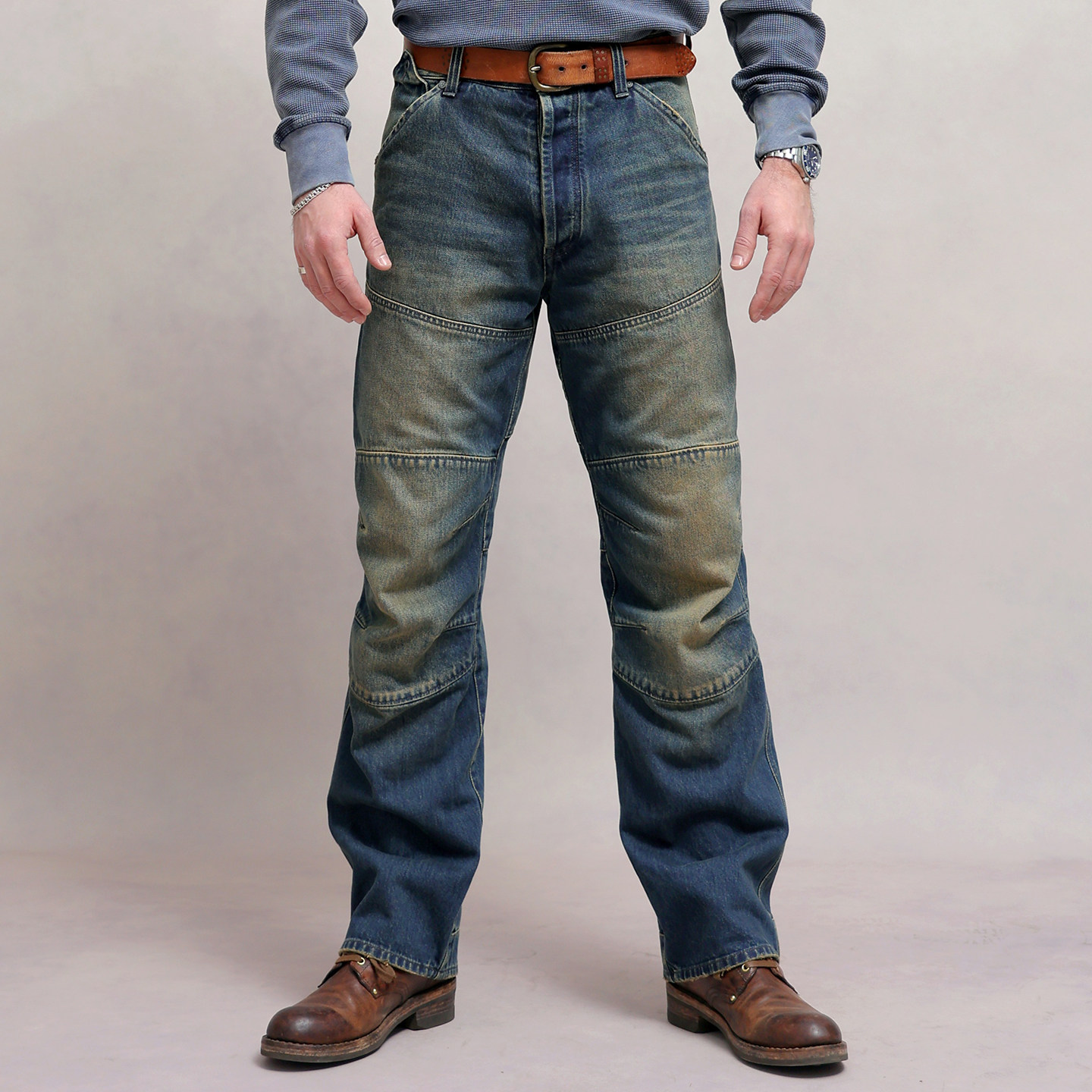 西里布咔叽复古立体机车男石洗宽松牛仔裤常规款直筒休闲工装长裤