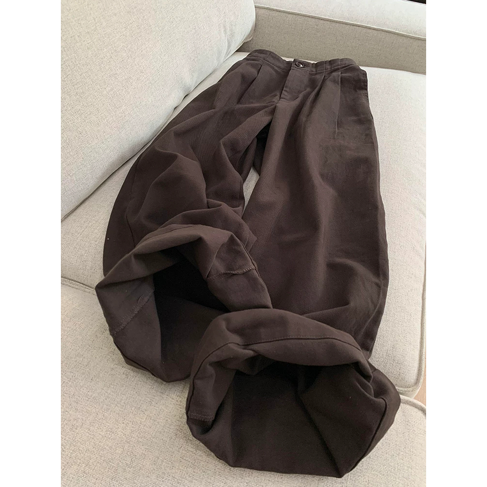 美式复古咖色直筒阔腿裤女