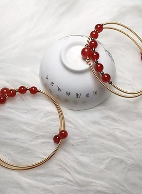 日系手链本命年红玛瑙手链天然红色玉髓珠子手镯串珠单圈手串男女