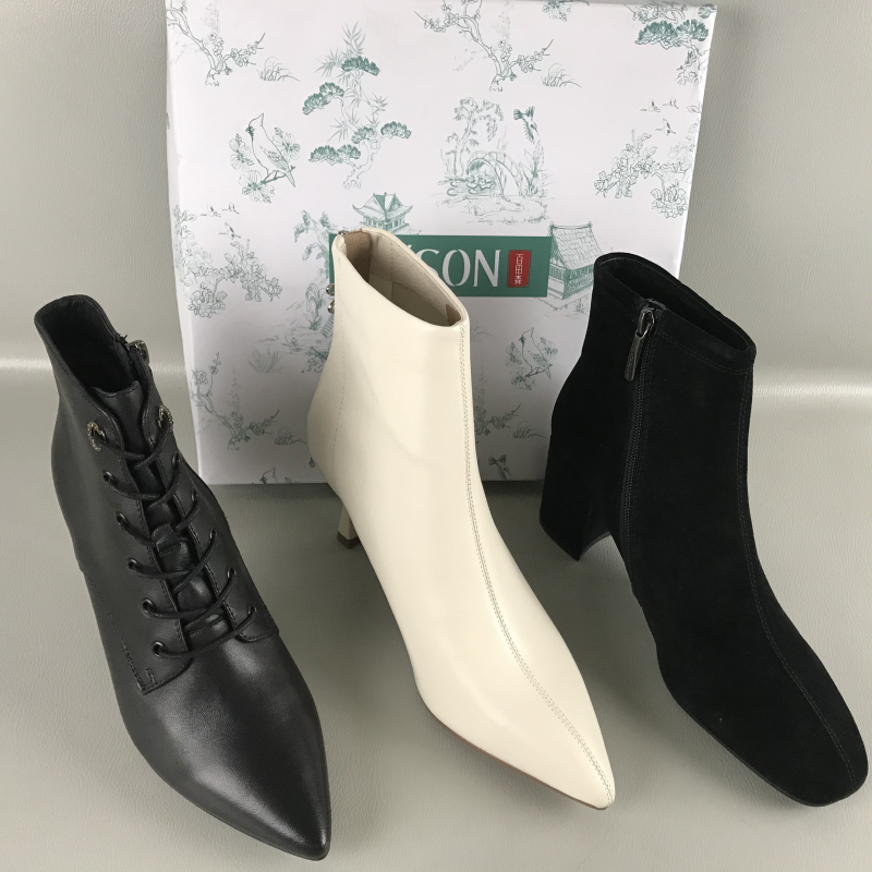 PT'SON/百田森女靴断码撤柜秋冬侧拉链时尚高跟时装靴真皮短靴子