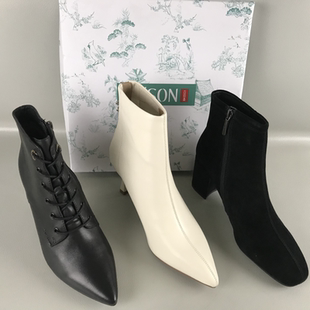 高跟时装 撤柜秋冬侧拉链时尚 百田森女靴断码 靴真皮短靴子 SON