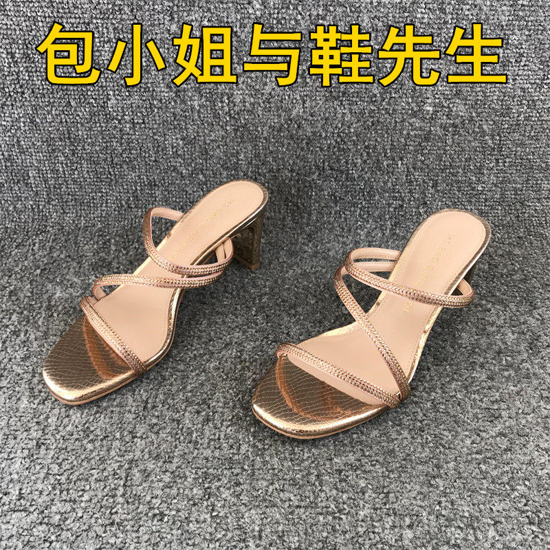 商场品牌撤柜断码一字拖鞋外穿露趾织物烫钻甜美风舒适休闲女鞋夏