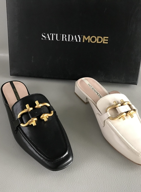 34.35码SATURDAYMODE断码撤柜夏季低跟牛皮日常外穿时尚包头拖女