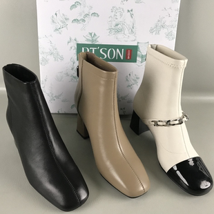 女靴断码 百田森正品 撤柜秋冬时尚 真皮时装 单靴 靴百搭法式 SON