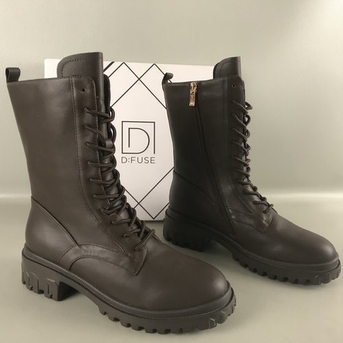 35.36码D：Fuse/迪芙斯女靴断码撤柜冬季侧拉链骑士靴牛皮马丁靴