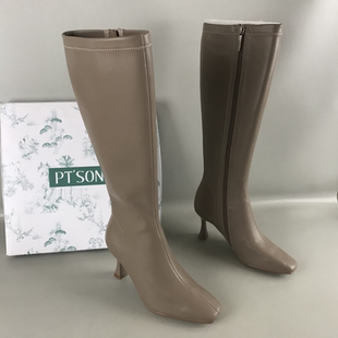 尖头时尚 撤柜秋冬侧拉链高跟长靴法式 瘦瘦靴 SON百田森女靴断码