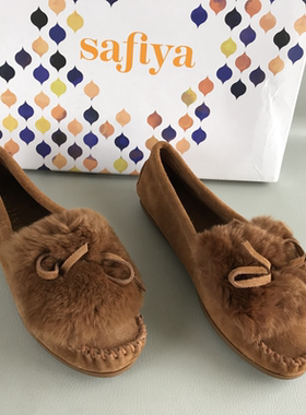 35码Safiya/索菲娅正品女鞋撤柜春秋平底真皮居家豆豆鞋外穿单鞋