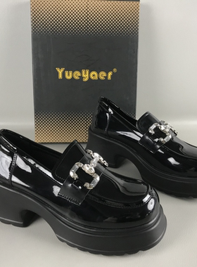 38.39码正品月芽儿女鞋断码撤柜春夏一脚蹬厚底乐福鞋英伦风单鞋