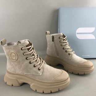 comely康莉正品女靴断码撤柜冬季薄绒松糕底休闲高帮鞋猪皮马丁靴