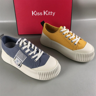 Kiss Kitty专柜断码撤柜系带圆头休闲帆布溶解鞋平底百搭板鞋女春