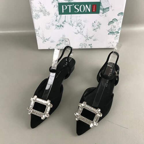 PT'SON/百田森女鞋撤柜夏季一字式扣带羊皮中空优雅百搭包头凉鞋