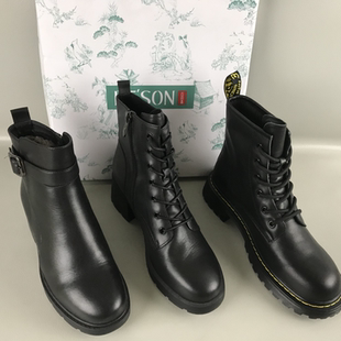 撤柜处理秋冬侧拉链百搭马丁靴真皮保暖短靴 SON百田森女靴断码
