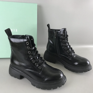 REBACCA瑞贝卡女靴断码 厚绒里英伦马丁靴牛皮短筒棉靴 撤柜冬季