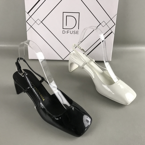 D：Fuse/迪芙斯品牌女鞋撤柜夏季后空真皮方头法式风高跟包头凉鞋