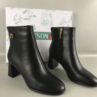 高跟时装 SON 厚绒里保暖牛皮时尚 靴 百田森女靴撤柜冬季 34.35码