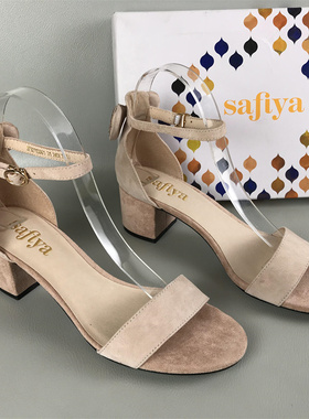 Safiya/索菲娅断码撤柜处理夏季一字扣带真皮简约百搭露趾凉鞋女