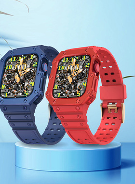 适用苹果手表表带apple iwatch7654321理查德电镀铠甲TPU一体表带
