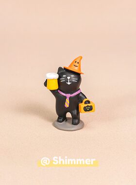 黑猫巫师南瓜树脂摆件装饰