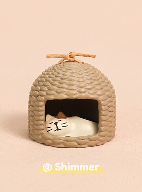 可爱猫咪小屋迷你编织桌面摆件