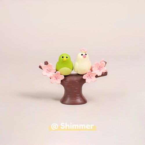 手工树脂小鸟樱花树治愈桌面摆件