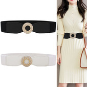 外套时尚 镶钻松紧腰带女士高级感装 饰连衣裙配西装 表盘腰封宽黑色