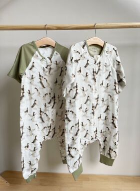 Beam Kuma M鸭子分腿婴儿睡袋春夏抑菌竹棉宝宝薄款四层盖毯围嘴