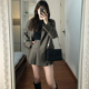 裙女春秋新款 韩系小个子灰色西装 套装 高级感休闲百褶短裙两件套