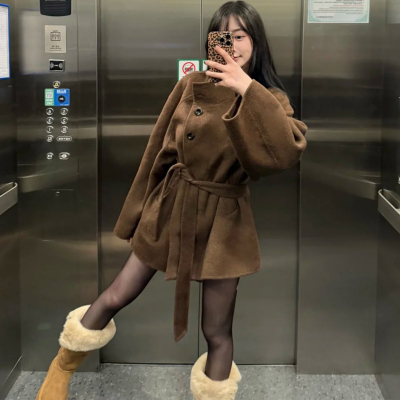 韩系小个子中长款毛呢外套大衣