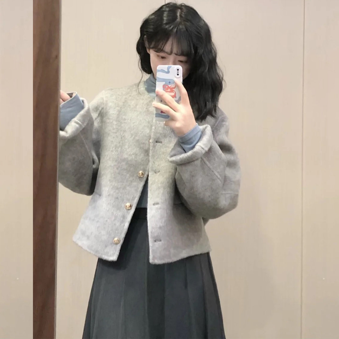 小个子气质韩式风呢子大衣秋冬装