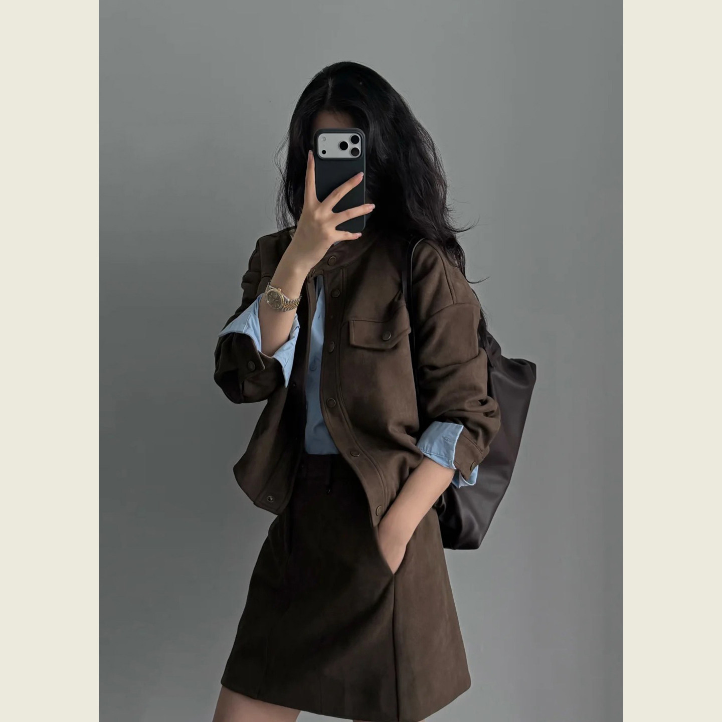 美拉德仿麂皮女早秋两件套图片
